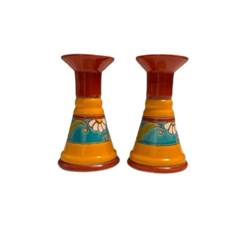 Artesa Hand Painted Candlesticks Made in Ecuador VTG set‎ of 2